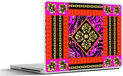 Produktbild von MuchoWow® Laptop Aufkleber Sticker Cover Blumen - Halskette - Pantherdruck - Gold - Muster 36.5x27.5 cm - Laptop-Sticker