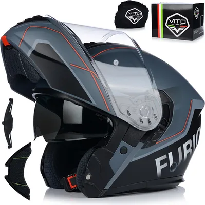 Produktbild von Klapphelm mit Sonnenblende | VITO FURIO | Motorrad Helm Integralhelm | Motorradhelm Klappbar | ECE 22.06  | XL (61-62cm)
