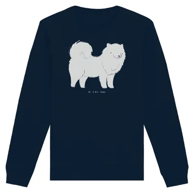 Produktbild von Mr. & Mrs. Panda Baumwoll Pullover Samojede Moment Größe S - French Navy - Geschenk, Samojedenspitz, Pulli, Samojedenhund, Sweatshirt, Sweater, Bio