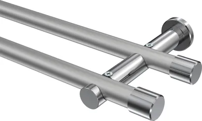 Produktbild von Interdeco Gardinenstange / Vorhangstange Silbergrau / Chrom, Typ Platon Santo (Kappe) ohne Ringe, 20 mm Ø 2-läufig, 480 cm