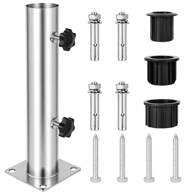 Image de Support de parasol, socle en acier inoxydable argenté, hauteur 30 cm, diamètre 5,7 cm