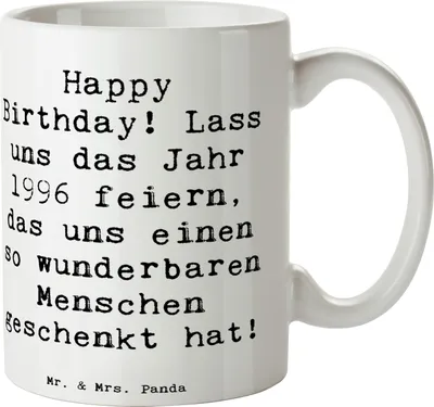 Produktbild von Mr. & Mrs. Panda Kaffeetasse Spruch 1996 Geburtstag - Weiß - Geschenk, Geburtstagsfeier, Tasse, liebevoll handgefertigt, Henkeltasse, Happy Birthday, Kaffeebecher, Becher