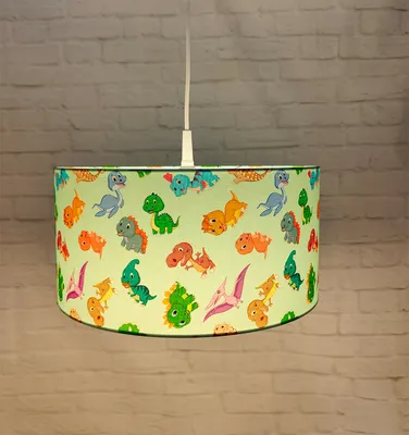 Produktbild von Coole Dino LED Hängelampe bunt für Kinderzimmer & Jungenzimmer Stoffschirm Ø35cm