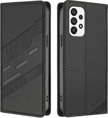 Produktbild von Hülle für Samsung Galaxy A73 5G, Kunstleder Brieftaschen Handyhülle mit Kartenfach und Standfunktion Schwarz