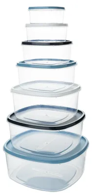 Zdjęcie produktu dla Pojemnik na żywność - Plastikowy - Zestaw 7 szt. - 220 ml do 3,6 l - Stohowalny