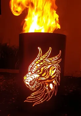 Produktbild von Feuertonne, Feuerkorb, Feuerschale, Lagerfeuertonne mit Motiv Drachen - Fire Dragon