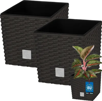 Zdjęcie produktu dla KOTARBAU® Doniczka Ogrodowa Na Taras Zewnętrzna Rattanowa Z Wkładem Osłonka Umbra 20X20 CM Zestaw 2 SZT