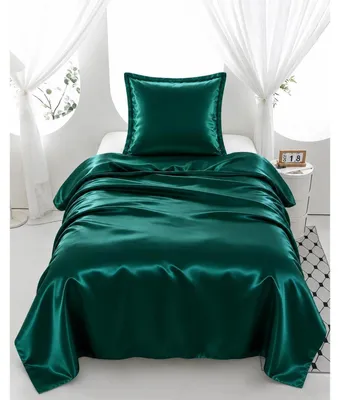 Produktbild von Bettwäsche-Set 155x220cm Dunkelgrün Kühlend Satin 2-teilig mit Reißverschluss