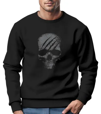 Produktbild von Sweatshirt Herren Totenkopf Skull Totenschädel Skelett Print Aufdruck Rundhals-Pullover Fashion Streetwear Neverless® schwarz XXL