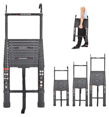 Immagine prodotto di Scala telescopica, alluminio, carico massimo 150 kg, altezza massima 5 m, altezza da chiusa circa 1,05 m, gradini regolabili