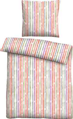 Produktbild von Castell - Traumhaft schlafen - Baumwoll-Seersucker Bettwäsche Längsstreifen, 155 x 220 cm + 80 x 80 cm, rot