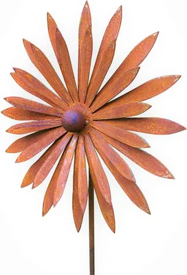 Image de Piquet de jardin en forme de fleur, en métal, avec un effet de rouille décorative, idéal pour la décoration de jardin, hauteur : 112 cm
