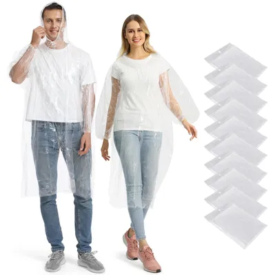 Produktbild von Einweg-Regenponchos – 10 Stück wasserdichte Ponchos für Damen und Herren
