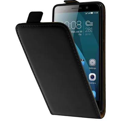 Produktbild von PhoneNatic Kunst-Lederhülle kompatibel mit Huawei Honor 4x - Flip-Case schwarz + 2 Schutzfolien