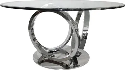 Produktbild von Casa Padrino Luxus Designer Esstisch Silber Ø 150 x H. 76 cm - Runder Metall Esszimmertisch mit Glasplatte - Esszimmer Möbel - Luxus Möbel