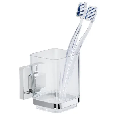 Produktbild von WENKO Zahnputz Becher QUADRO ohne bohren Edelstahl Bad WC Zahnbürsten Halter