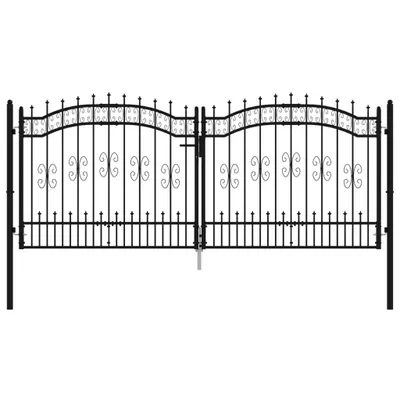 Produktbild von vidaXL Gartentor KAMPEN mit Speerspitze Schwarz 302 x 125 cm Stahl
