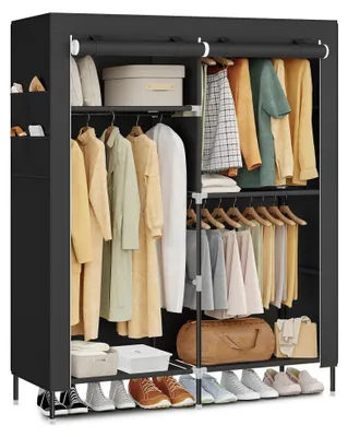 Produktbild von Tragbarer Stoffkleiderschrank - Garderobenschrank - Metallrahmen - 127×45×180 cm - Reißverschluss - Faltbar - Seitentaschen - Schwarz
