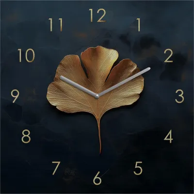 Produktbild von Wanduhr Metall 20x20cm Schwarz Gold Wanddeko Gingko Blatt Edel Design Metalluhr Moderne Deko Wandkunst