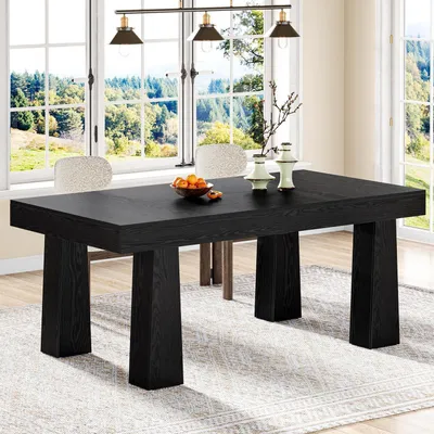 Zdjęcie produktu dla Stół jadalniany prostokątny, wymiary 160 x 80 cm, kolor czarny, wykonany z drewna, z nogami zwężającymi się ku dołowi