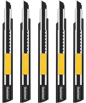 Produktbild von 5 Stück Selbstsichernde Cuttermesser 9mm Abbrechklingen für Rechts- und Linkshänder, schwarzer Halter