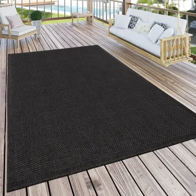 Produktbild von Outdoor Teppich wetterfest Garten & Terrasse flachgewebt Uni Sisaloptik robust Grösse 80x200 cm