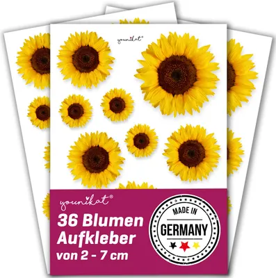 Produktbild von Aufkleber-Set Sonnenblumen für Kinder 36 Stück I 3 Bögen DIN A5 I UV-Schutzlaminiert I Fahrrad-Aufkleber I Selbstklebend Blumen Sommer I Kfz712