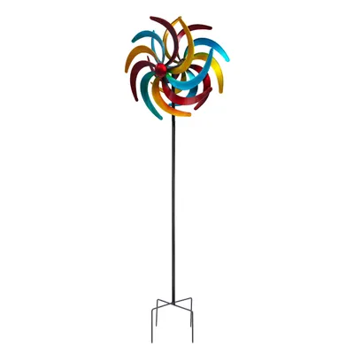 Produktbild von Metall Windrad bunt - 140 x 38 cm - Deko Windspiel Windmühle Gartenstecker groß