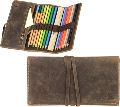 Produktbild von Greenburry Stiftetui Leder Wickel-Stiftetui Stiftrolle Stifttasche VINTAGE