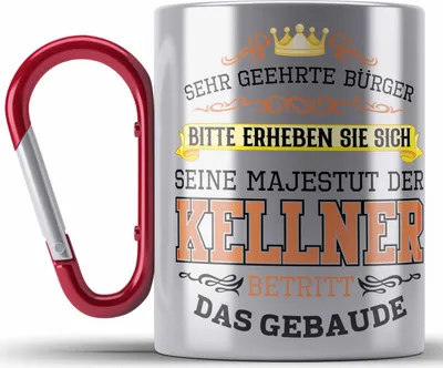 Produktbild von Trendation - Kellner Edelstahl Tasse Karabiner Geschenk für Kellner Gastro Geschenke Geschenkidee (Rot)