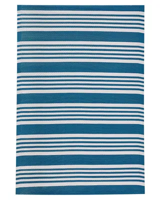 Produktbild von BELIANI Outdoor Teppich Seeblau u. Weiß Polypropylen 120 x 180 cm Gestreift Jacquardgewebt Rechteckig Modern für Terrasse Balkon Garten