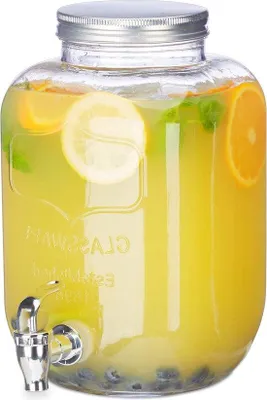 Produktbild von Famanu Getränkespender 5 l mit Zapfhahn - Retro Wasserspender für Gartenpartys - Transparent