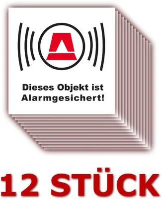 Produktbild von 12 Stück - Folienaufkleber Alarm weiss Größe 5 x 5 cm - für innen und außen geeignet ( 506k ) - Dieses Objekt ist ALARMGESICHERT!