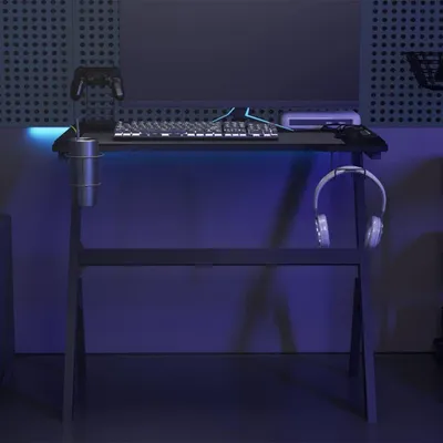 Image de Bureau de jeu LED - Bureau pour gamers - Bureau RGB - Bureau gaming - Bureau informatique - 110x60x75 cm