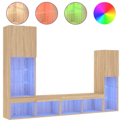 Produktbild von vidaXL 4-tlg. Wohnwand mit LED-Beleuchtung Sonoma-Eiche Holzwerkstoff