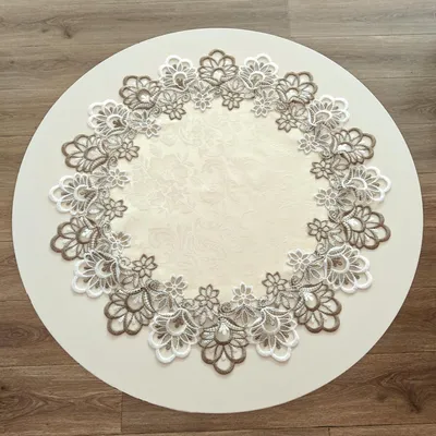 Immagine prodotto di Tovaglia rotonda in lino con pizzo, 60 x 60 cm, color beige