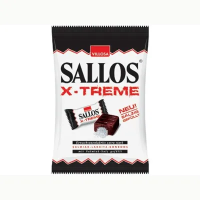 Produktbild von Sallos X Treme tvrdý karamel so sladkým drievkom salmiaková soľná náplň 150g