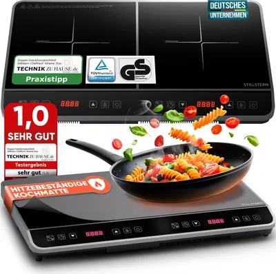 Produktbild von Doppel-Induktions-Kochfeld, -Kochplatte 3600W, 18 Stufen, 24h Timer