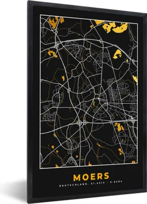 Produktbild von MuchoWow® Gerahmtes Poster Moers - Karte - Stadtplan - Gold - Deutschland 20x30 cm - Poster mit Schwarzem Bilderrahmen Wandposter Rahmen Foto Bilder - Drucken - Bilder Poster im Rahmen