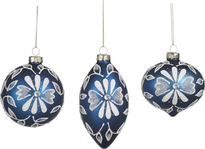 Produktbild von Goodwill Weihnachtskugel Glas Blau-Weiß D 8 cm Vorteilsset Pro 3 Stück