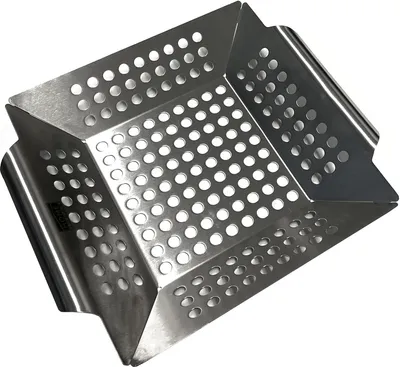 Produktbild von Edelstahl Grillkorb 20 x 20 x 4 cm Grill Gemüsepfanne BBQ Lochpfanne Grillschale Grillrost Gemüsekorb