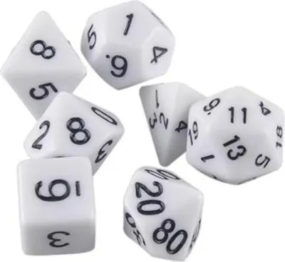 Obrázek produktu pro Sada 7 kostek pro hru Dungeons and Dragons a další hry (bílé)