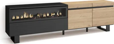 Immagine prodotto di COZY Mobile TV Soggiorno, 200x35x57cm, Per TV fino a 80, Camino elettrico, Rovere e Nero