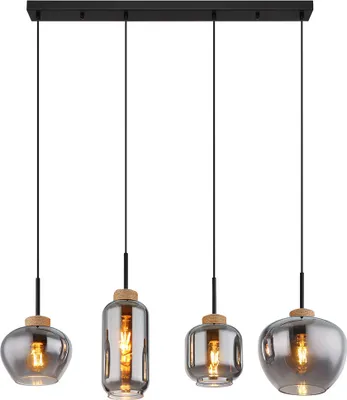 Produktbild von Pendelleuchte, Metall, Schwarz-matt, Glas Rauchfarbe, 4-Flammig