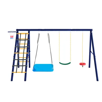 Produktbild von Kinder Schaukel mit Klettergerüst und Basketballkorb 3 Schaukeln Schaukelgerüst Schaukelgestell für Outdoor