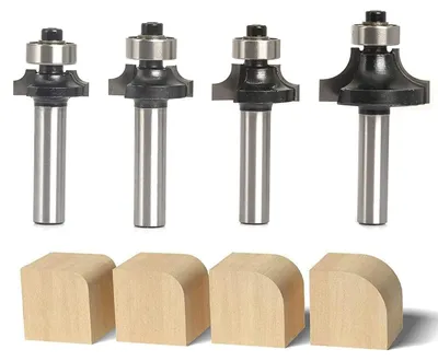 Image de Jeu de 4 fraises à arrondir, tige de 8 mm, rayon standard, avec roulement à billes, pour défonceuse/table de défonçage