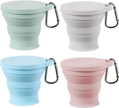 Zdjęcie produktu dla Składane kubki silikonowe - 4 sztuki - 180 ml - Przenośny kubek - Kubek silikonowy - Bez BPA - Z hermetycznym pokrywką - Wielokrotnego użytku - Składany - Idealny na pikniki, camping, wędrówki i podróże