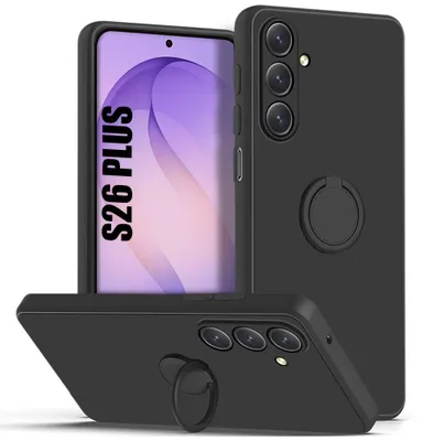 Image de Coque pour Samsung Galaxy S26 Plus, Protection Silicone Noir Anti-Rayures avec Anneau Rotatif