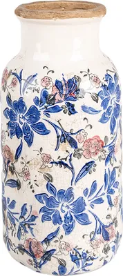Produktbild von Clayre & Eef Vase Ø 15x32 cm Beige Blau Keramik Blumen