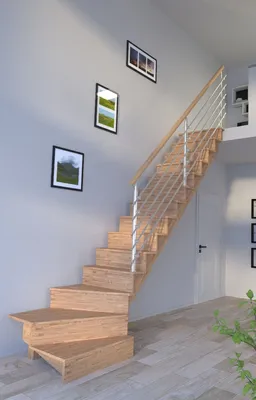 Produktbild von Holztreppe Lindos (Eiche) in  1/4 gewendelter Ausführung rechts-100 cm-Design Geländer Edelstahl-mit Setzstufen